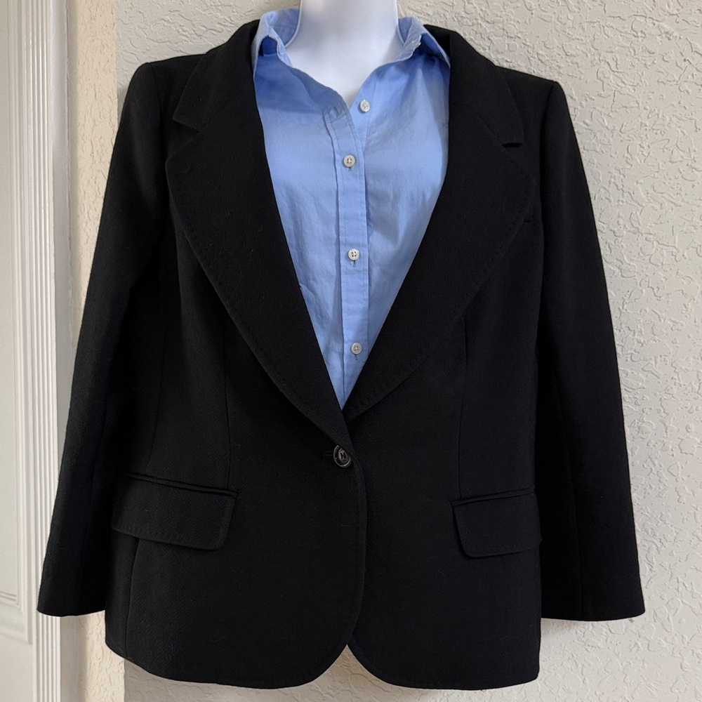 Moschino 100% Wool Elegant Black Blazer with Light Blue Shirt